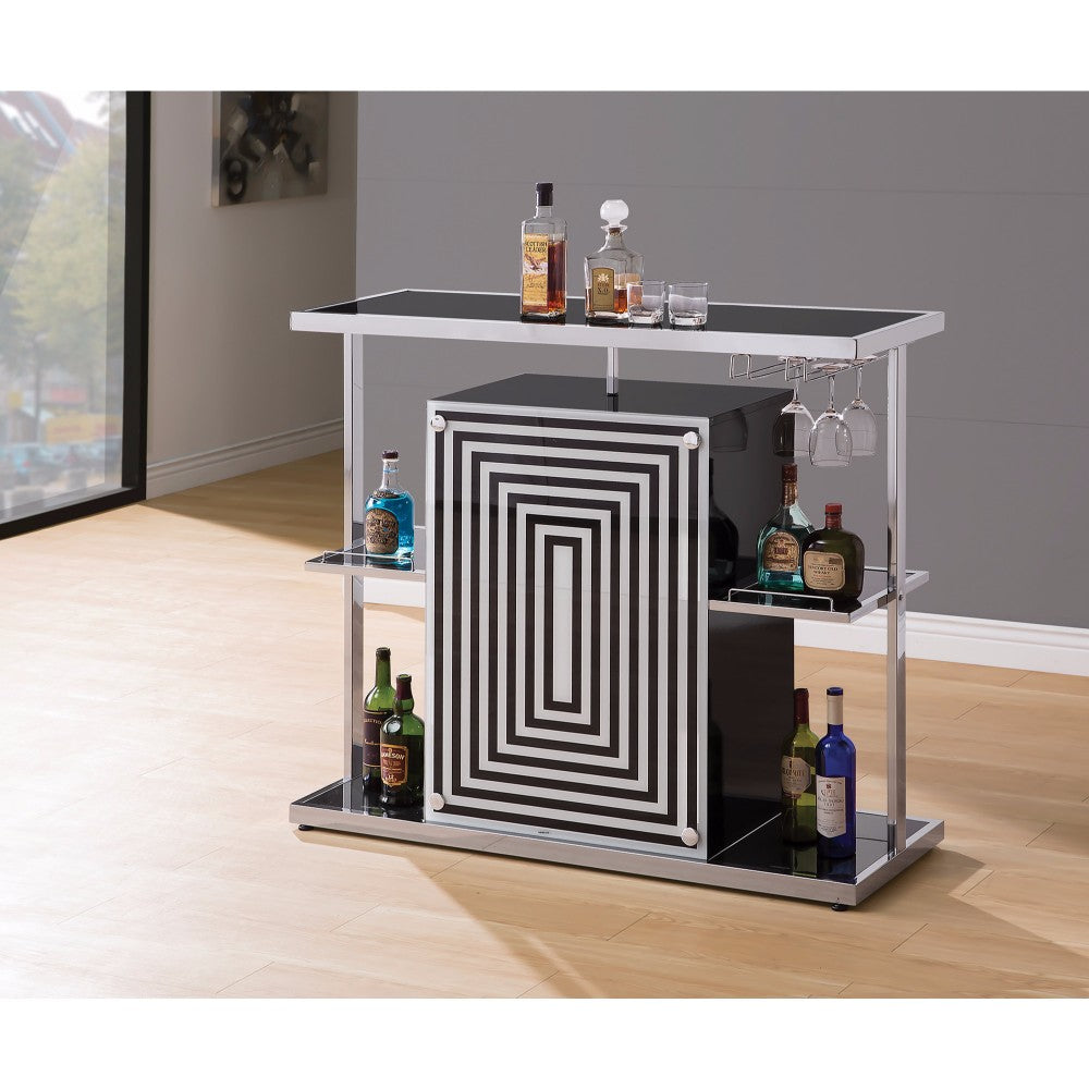 Benzara Contemporary Bar Unit with Wine Glass Storage, White And Black BM158039 White And Black METAL BM158039