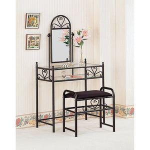 Benzara Casual 2 Piece Metal Vanity Set With Stool with Fabric Seat, Black BM158046 Black METAL BM158046