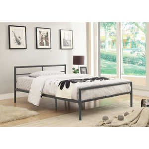 Benzara Traditional Styled Full Bed with Sleek Lines, Gray BM158052 Gray METAL BM158052