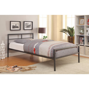 Benzara Traditional Styled Twin Size Bed with Sleek Lines, Gray BM158053 Gray METAL BM158053