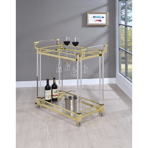 Benzara Modern Acrylic Serving Cart, Gold and Clear BM158099 Gold And Clear METAL BM158099