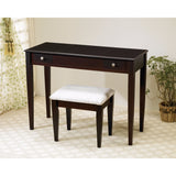 Benzara Contemporary 2 Piece Flip Top Vanity and Stool with Fabric Seat, Brown BM158124 Brown RUBBERWOOD BM158124