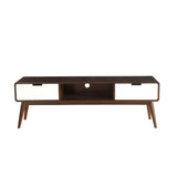 Benzara 2 Drawer TV Stand with Splayed Legs, White and Brown BM158738 Brown, White MDF, Veneer, Solid wood BM158738