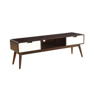 Benzara 2 Drawer TV Stand with Splayed Legs, White and Brown BM158738 Brown, White MDF, Veneer, Solid wood BM158738