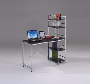 Benzara Computer Desk with Shelves, Black & Chrome silver BM158748 Black & Silver Wood PVC Steel Pipe BM158748
