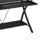 Benzara Modern day Computer Desk, Black BM158749 Black Black Glass PB PVC Metal Tube BM158749