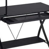 Benzara Modern day Computer Desk, Black BM158749 Black Black Glass PB PVC Metal Tube BM158749