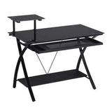 Benzara Modern day Computer Desk, Black BM158749 Black Black Glass PB PVC Metal Tube BM158749