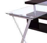 Benzara Writing Desk with Swivel, Clear Glass & Black BM158771 Clear Glass & Black Glass Paper Veneer MDF Metal Tube BM158771
