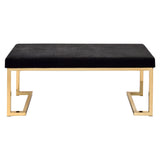 Benzara Fabric Bench with Metal Tubular Base, Gold and Black BM158793 Black, Gold Metal, Fabric BM158793