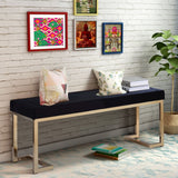 Benzara Fabric Bench with Metal Tubular Base, Gold and Black BM158793 Black, Gold Metal, Fabric BM158793