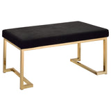 Benzara Fabric Bench with Metal Tubular Base, Gold and Black BM158793 Black, Gold Metal, Fabric BM158793