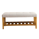 Benzara Wooden Bench, Light Gray & Oak BM158808 Light Gray, Brown Polyester Fabric MDF Wood Veneer Solid Wood Leg BM158808