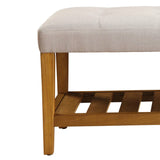 Benzara Wooden Bench, Light Gray & Oak BM158808 Light Gray, Brown Polyester Fabric MDF Wood Veneer Solid Wood Leg BM158808