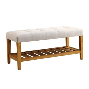 Benzara Wooden Bench, Light Gray & Oak BM158808 Light Gray, Brown Polyester Fabric MDF Wood Veneer Solid Wood Leg BM158808