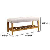 Benzara Wooden Bench, Light Gray & Oak BM158808 Light Gray, Brown Polyester Fabric MDF Wood Veneer Solid Wood Leg BM158808