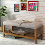 Benzara Wooden Bench, Light Gray & Oak BM158808 Light Gray, Brown Polyester Fabric MDF Wood Veneer Solid Wood Leg BM158808