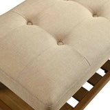 Benzara Wooden Bench, Beige & Oak BM158809 Beige & Oak Brown Polyester Fabric MDF Wood Veneer Solid Wood Leg BM158809