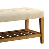 Benzara Wooden Bench, Beige & Oak BM158809 Beige & Oak Brown Polyester Fabric MDF Wood Veneer Solid Wood Leg BM158809