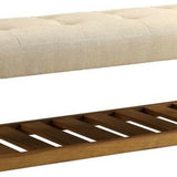 Benzara Wooden Bench, Beige & Oak BM158809 Beige & Oak Brown Polyester Fabric MDF Wood Veneer Solid Wood Leg BM158809