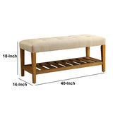 Benzara Wooden Bench, Beige & Oak BM158809 Beige & Oak Brown Polyester Fabric MDF Wood Veneer Solid Wood Leg BM158809