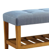 Benzara Wooden Bench, Blue & Oak BM158810 Blue & Oak Brown Polyester Fabric MDF Wood Veneer Solid Wood Leg BM158810