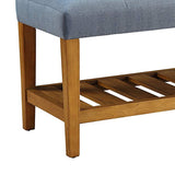 Benzara Wooden Bench, Blue & Oak BM158810 Blue & Oak Brown Polyester Fabric MDF Wood Veneer Solid Wood Leg BM158810