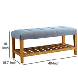 Benzara Wooden Bench, Blue & Oak BM158810 Blue & Oak Brown Polyester Fabric MDF Wood Veneer Solid Wood Leg BM158810