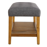 Benzara Wooden Bench, Gray & Oak BM158811 Gray & Oak Brown Polyester Fabric MDF Wood Veneer Solid Wood Leg BM158811