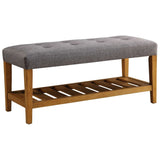 Benzara Wooden Bench, Gray & Oak BM158811 Gray & Oak Brown Polyester Fabric MDF Wood Veneer Solid Wood Leg BM158811