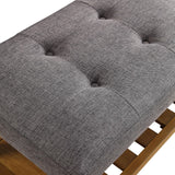 Benzara Wooden Bench, Gray & Oak BM158811 Gray & Oak Brown Polyester Fabric MDF Wood Veneer Solid Wood Leg BM158811