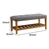 Benzara Wooden Bench, Gray & Oak BM158811 Gray & Oak Brown Polyester Fabric MDF Wood Veneer Solid Wood Leg BM158811