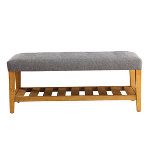 Benzara Wooden Bench, Gray & Oak BM158811 Gray & Oak Brown Polyester Fabric MDF Wood Veneer Solid Wood Leg BM158811