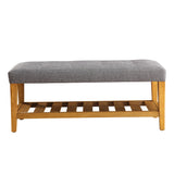 Benzara Wooden Bench, Gray & Oak BM158811 Gray & Oak Brown Polyester Fabric MDF Wood Veneer Solid Wood Leg BM158811