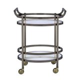 Benzara Oval Shaped Metal Serving Cart with 2 Shelves, Silver BM158855 Silver Metal, Glass BM158855