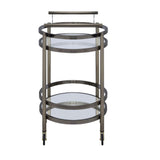 Benzara Oval Shaped Metal Serving Cart with 2 Shelves, Silver BM158855 Silver Metal, Glass BM158855