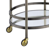 Benzara Oval Shaped Metal Serving Cart with 2 Shelves, Silver BM158855 Silver Metal, Glass BM158855