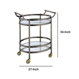 Benzara Oval Shaped Metal Serving Cart with 2 Shelves, Silver BM158855 Silver Metal, Glass BM158855