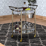 Benzara Oval Shaped Metal Serving Cart with 2 Shelves, Silver BM158855 Silver Metal, Glass BM158855