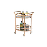 27 Inch Oval Shaped Metal Serving Cart with 2 Shelves, Gold