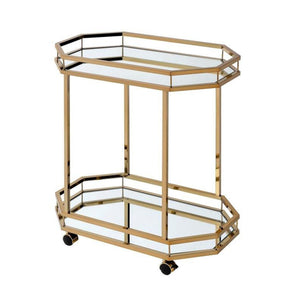 Benzara Metal Serving Cart, Mirror & gold BM158858 Mirror & Gold Mirror Metal Tube Plastic Caster Wheel BM158858