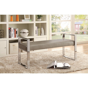 Benzara Metal Frame Bench with Faux Leather Upholstered Cushion Seat, Brown and Silver BM159002 Brown and Silver  BM159002