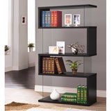 Benzara Asymmetrical Snaking Wooden Bookcase, Black BM159055 Black Wood BM159055