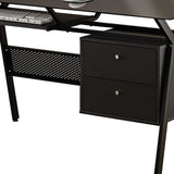 Benzara Modish Metal Computer Desk with Two Storage Drawers, Black BM159061 Black Metal BM159061