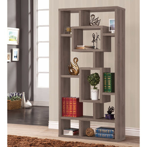 Benzara Splendid Geometric Cubed Rectangular Bookcase, Gray BM159067 Gray Wood BM159067