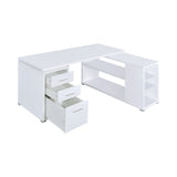 Benzara Contemporary L Shaped Office Desk with 3 Drawers and Shelves, White BM159068 White MDF BM159068