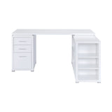 Benzara Contemporary L Shaped Office Desk with 3 Drawers and Shelves, White BM159068 White MDF BM159068