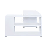 Benzara Contemporary L Shaped Office Desk with 3 Drawers and Shelves, White BM159068 White MDF BM159068