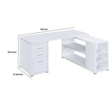 Benzara Contemporary L Shaped Office Desk with 3 Drawers and Shelves, White BM159068 White MDF BM159068