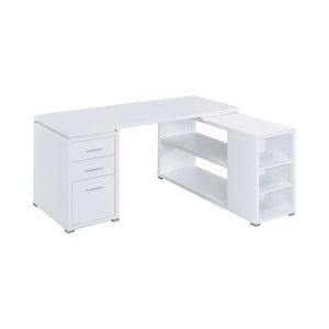 Benzara Contemporary L Shaped Office Desk with 3 Drawers and Shelves, White BM159068 White MDF BM159068